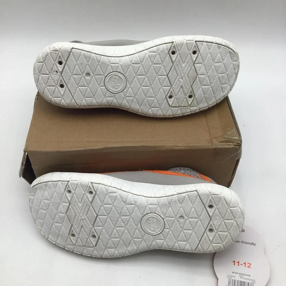 Wonder Nation Boys Grey Orange Mesh Water Shoes Slip On Size 11-12 NEW